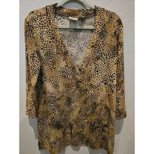 Chico's Women's Animal Print V-Neck Blouse Size 2 12/14 Multicolor